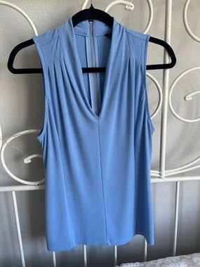 Ann Taylor Sleeveless V-Neck Blouse in Light Blue